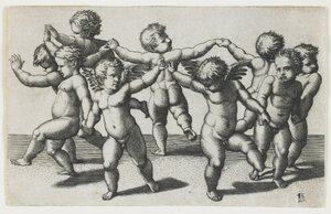 Due Cupidi che guidano bambini in una danza, c. 1517-1520 da Marcantonio Raimondi